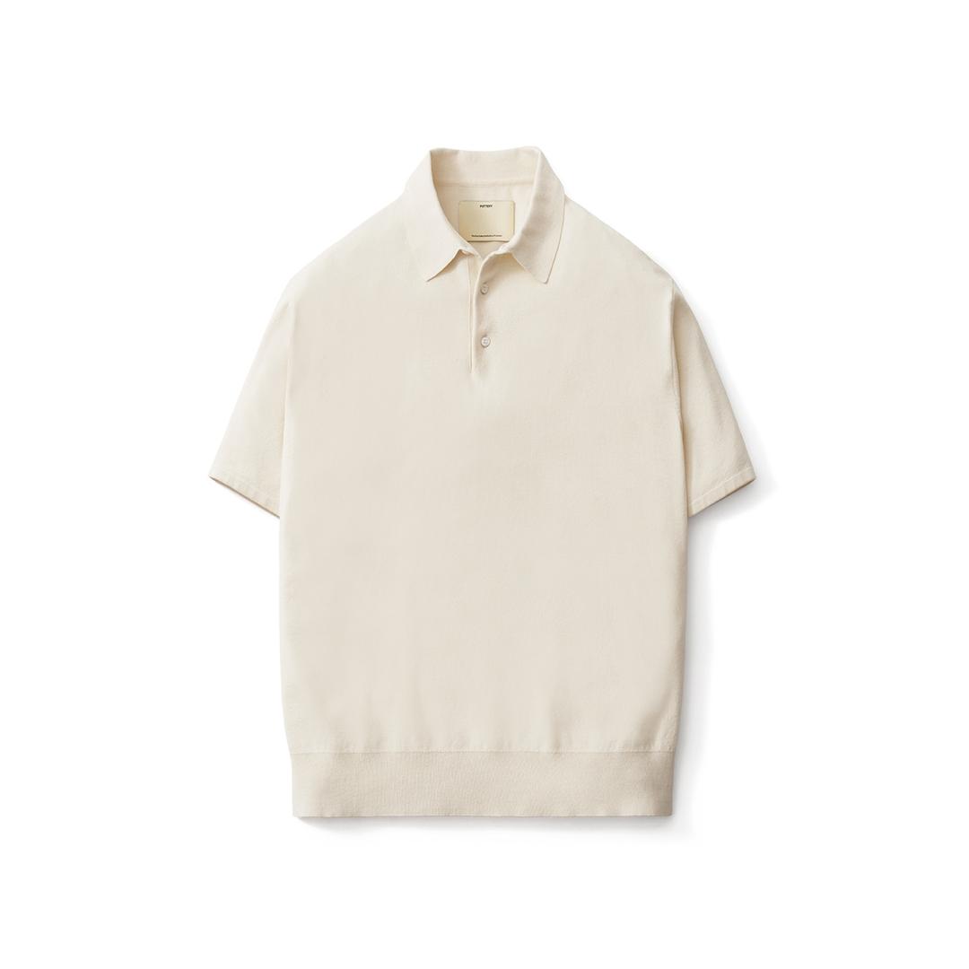 Short Sleeve Comfort Polo Knit_Ivory