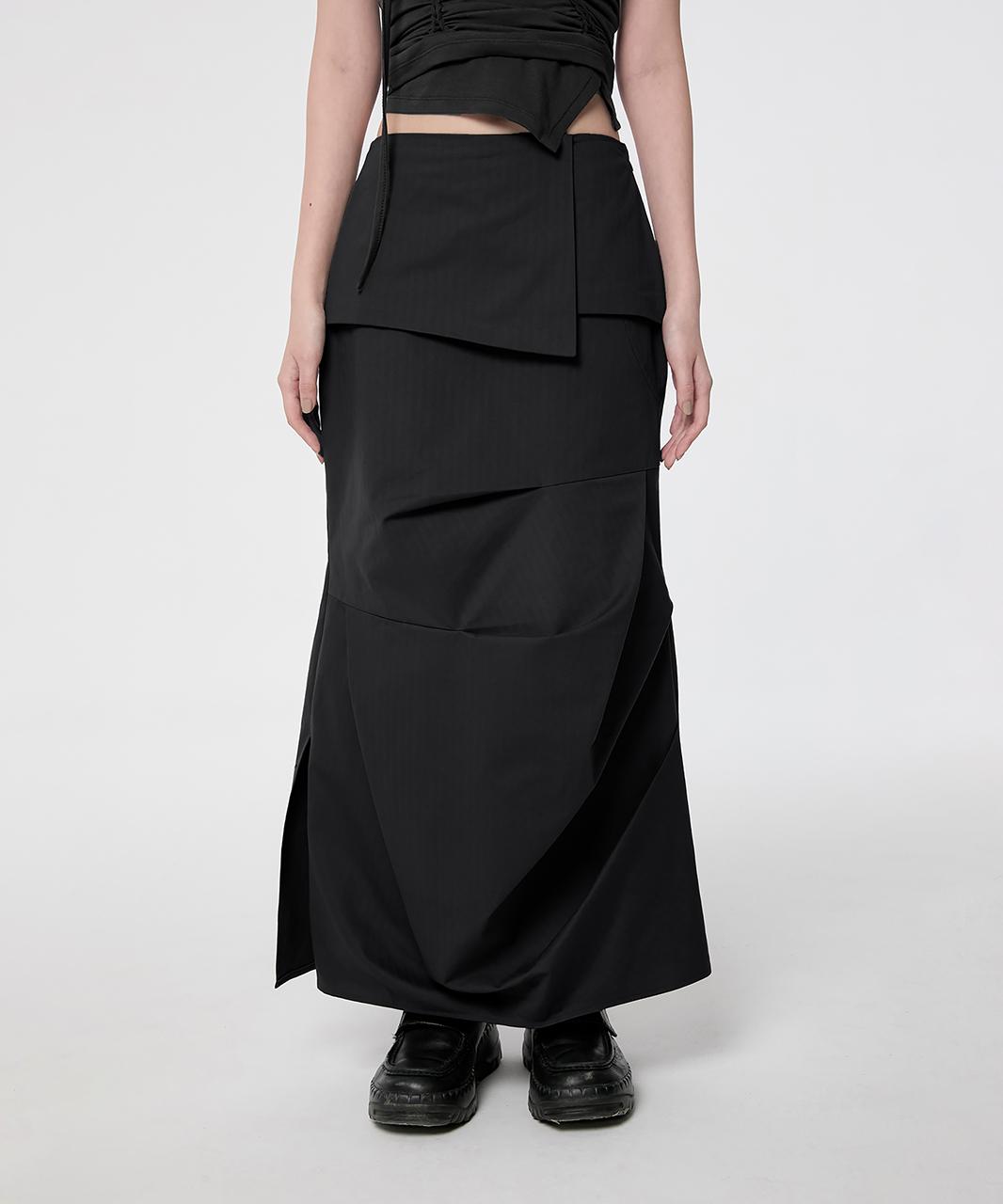 [4/19 예약] Drape Layered Maxi Skirt (FL-238_Black)