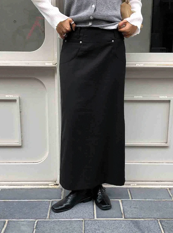 레코이 리벳 롱 스커트 (2 color), 울 17%