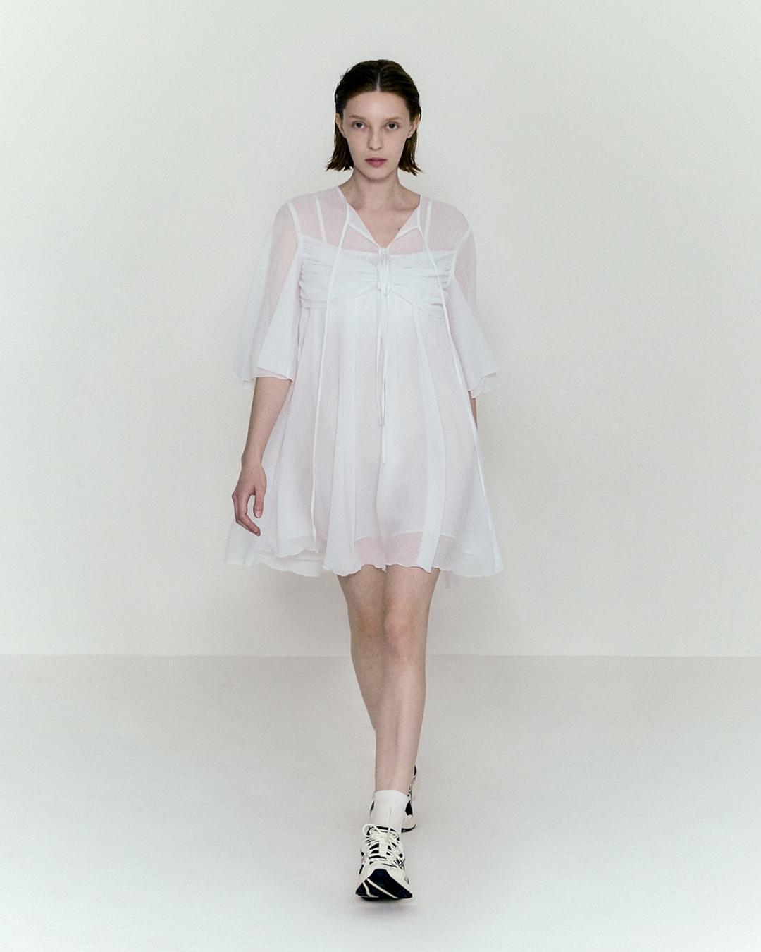 [노머] Strap Detailed Chiffon Dress White