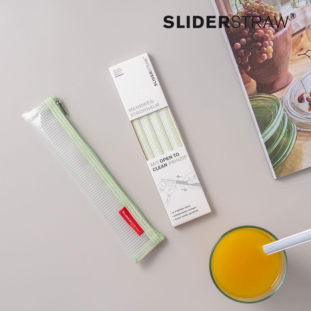 슬라이드스트로우 다회용 리유저블 휴대용 텀블러빨대 롱 그린 4개입&케이스 세트