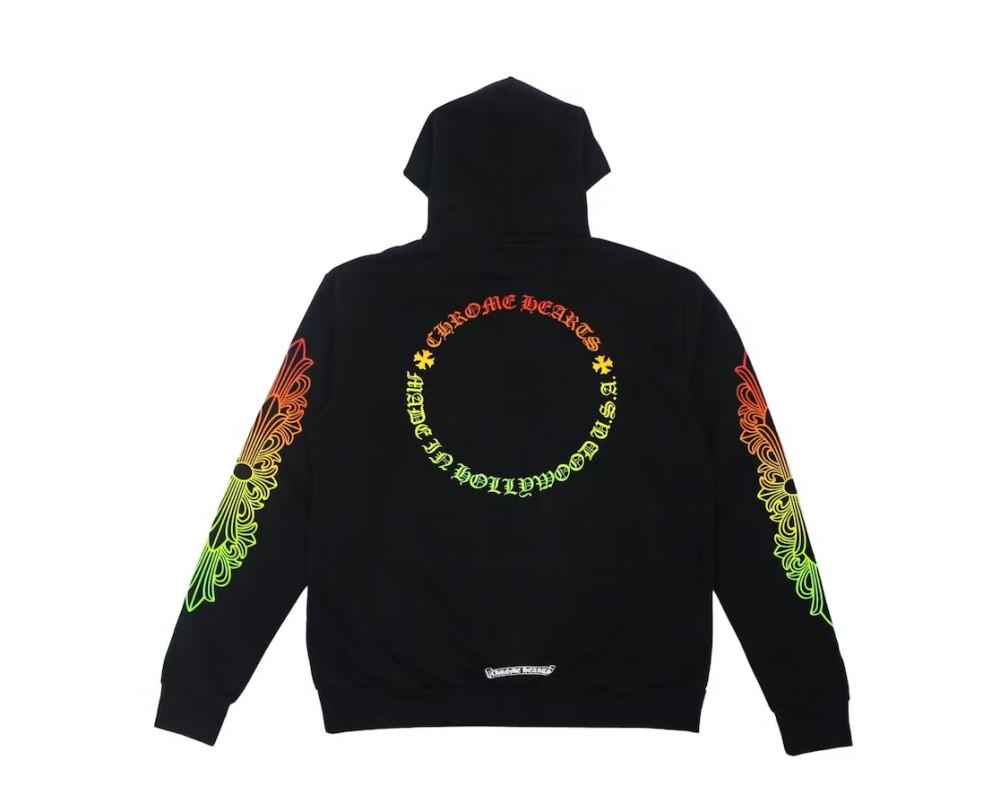 크롬하츠 후드 티셔츠 Chrome Hearts Floral Sleeve Gradient Made In Hollywood Zip Up Hoodie