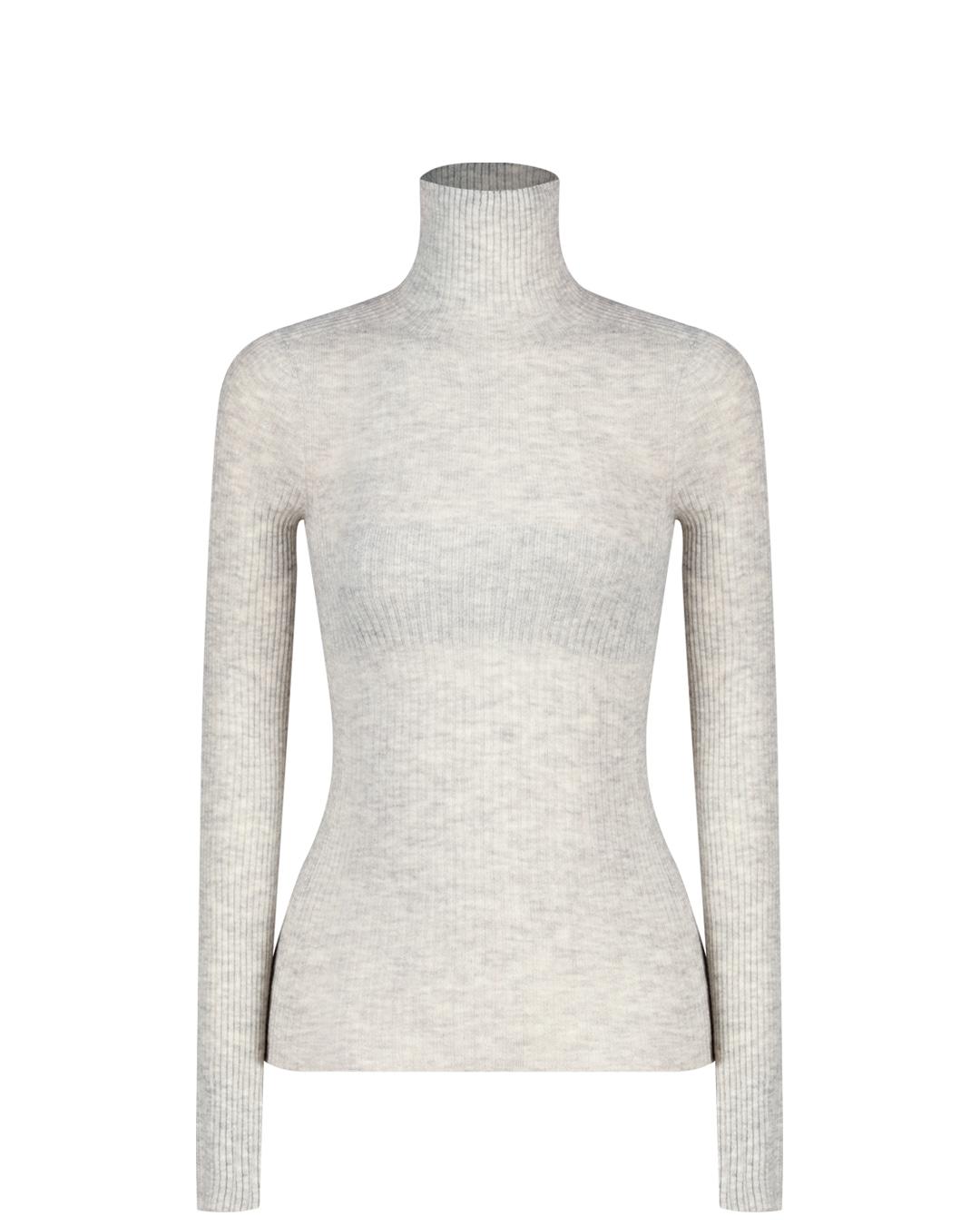 RIBBED HIGH-NECK TOP IN MIXED WOOL / LIGHT GREY