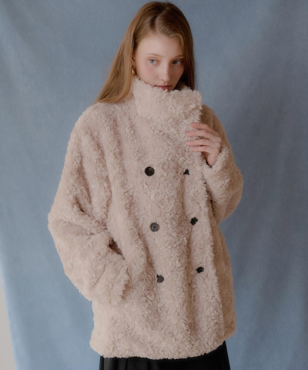 [11/10 순차배송] Siphone Double Button Fur Jacket (Ivory)