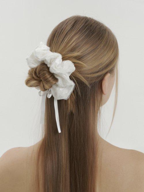 lace velvet ribbon scrunch - off white