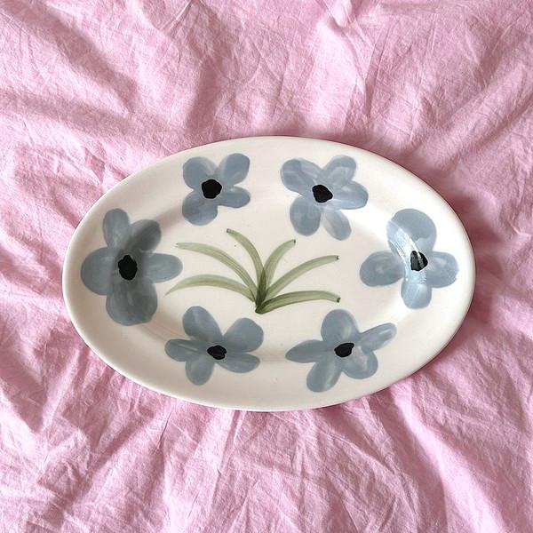 flower & grass oval plate