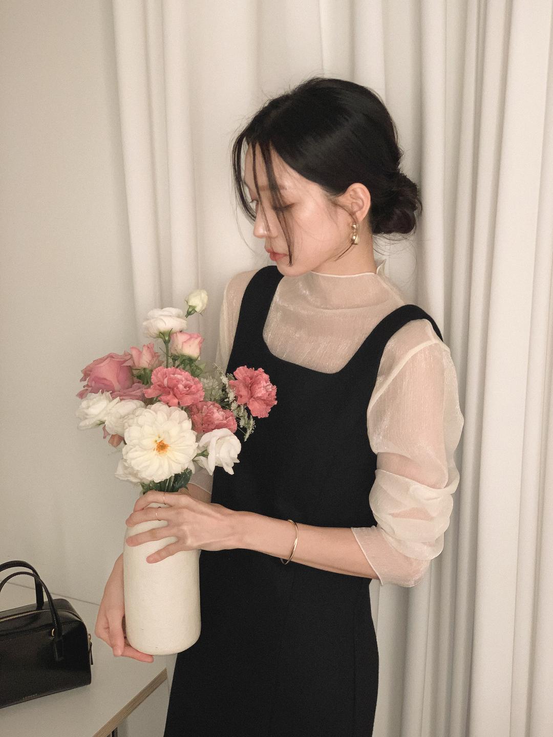 사색 아벨 시스루 레이어드 블라우스 (크림 아이보리), (free)