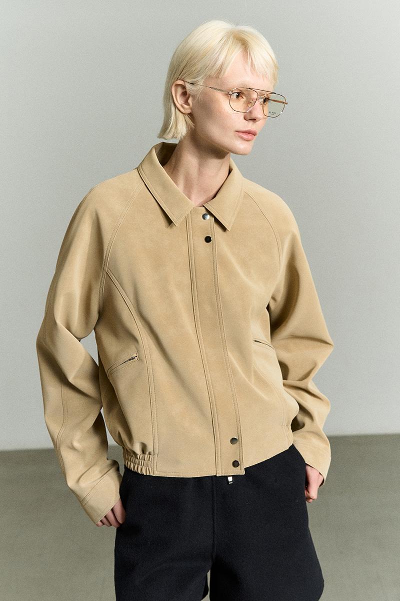 [10/2 순차배송] SNAP BUTTON FAUX LEATHER JACKET CINNAMON