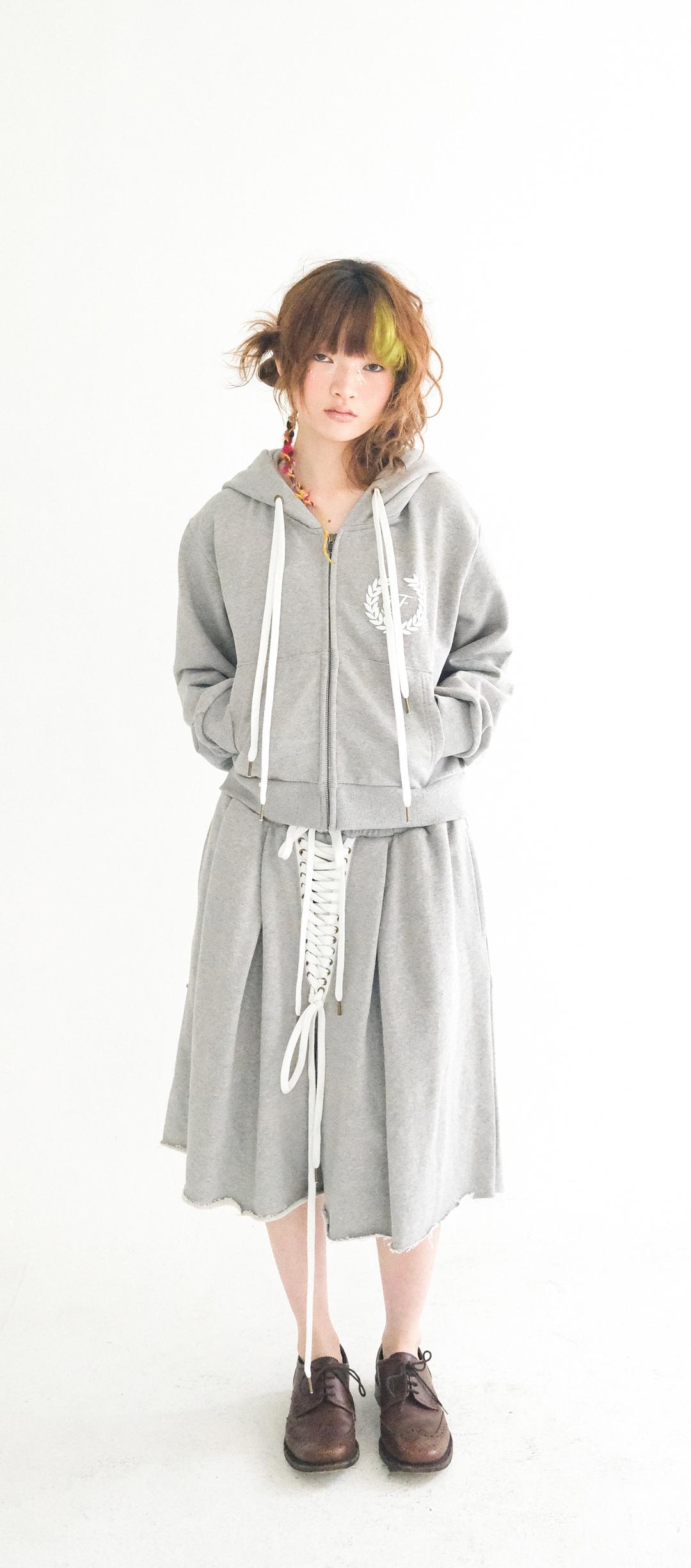 [fa.er.ie] eyelet corset hood zip-up (melange grey)