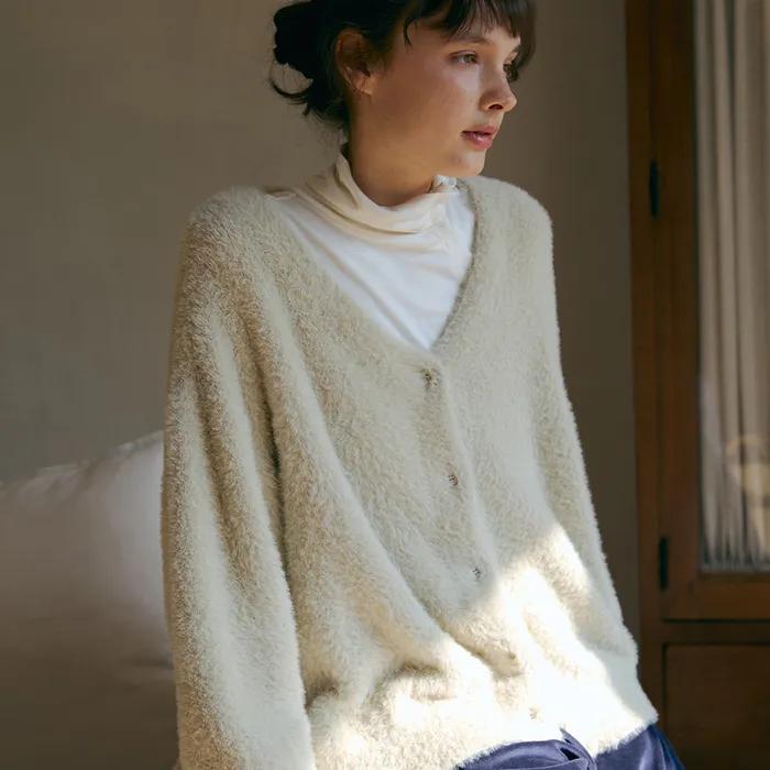 헤어리 소프트 가디건-크림베이지