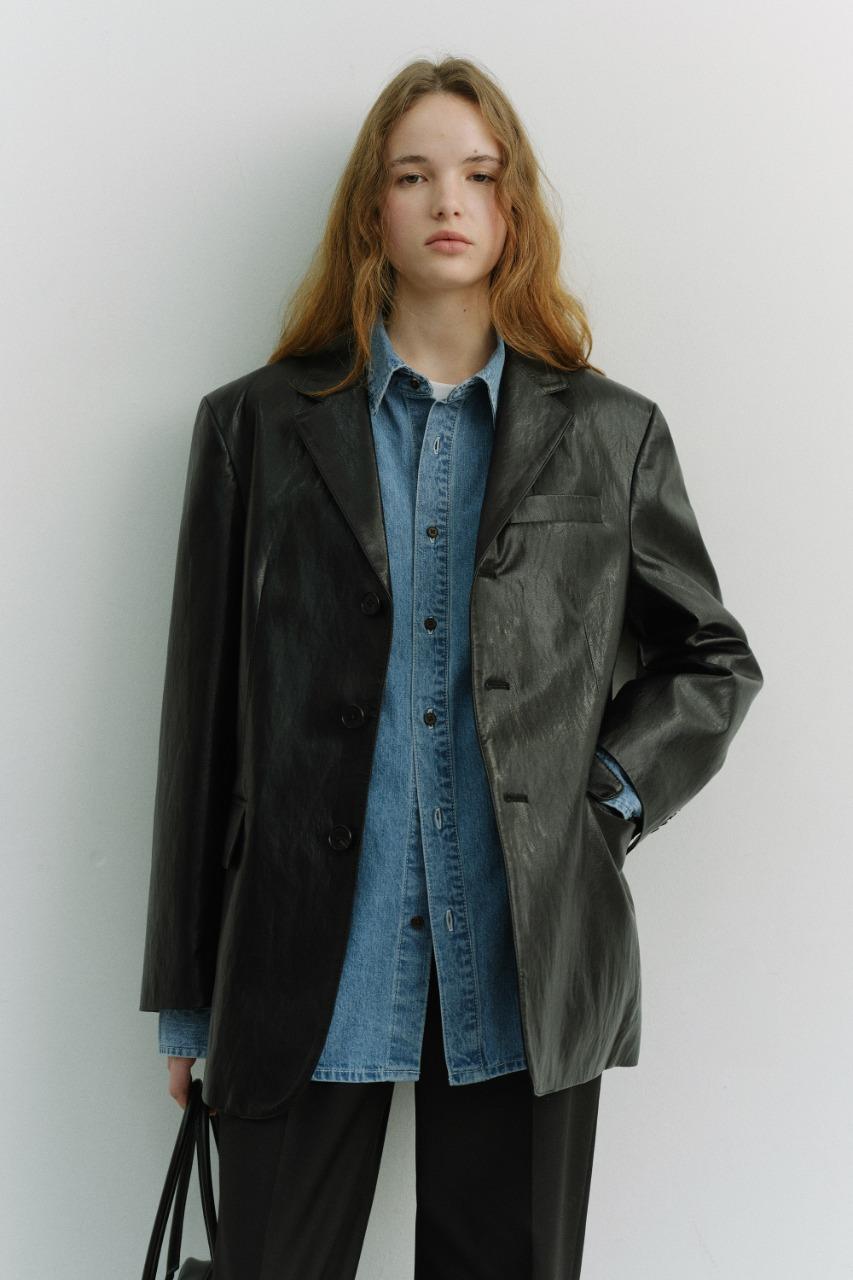 UNISEX 3 BUTTON ALTER-LEATHER BLAZER BLACK