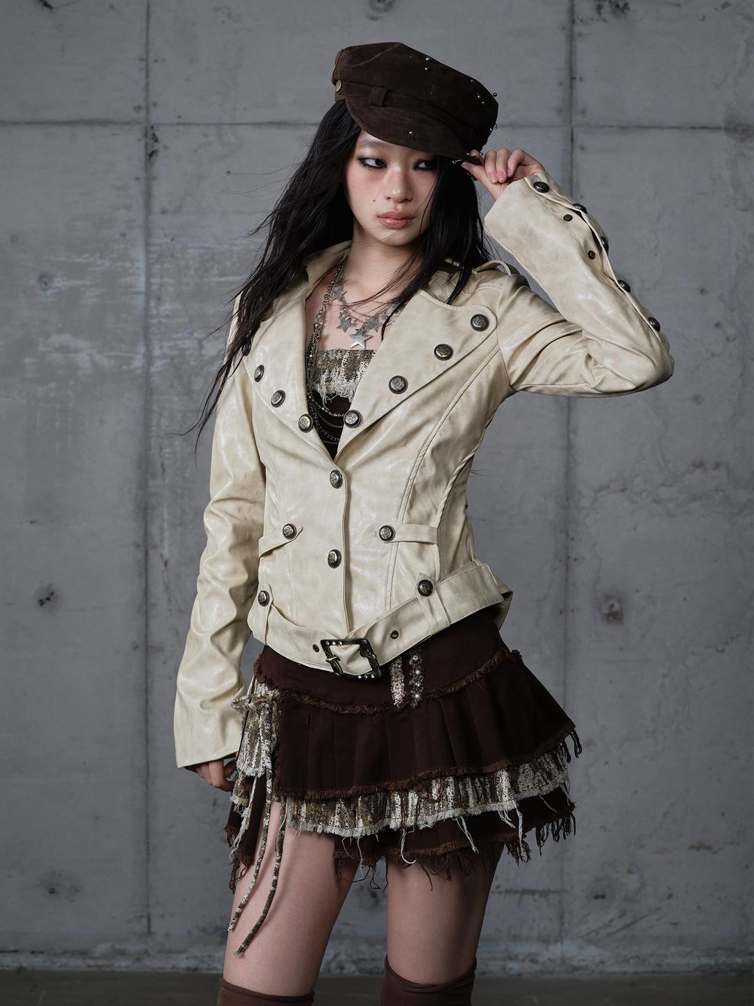 NO ROMANCE Deconstruction Slim Fit Leather Jacket