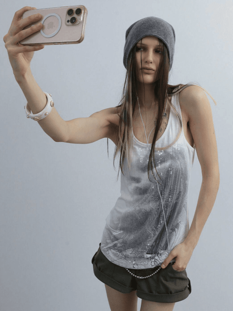 Double Punch U-neck Millennial Sequin Sleeveless