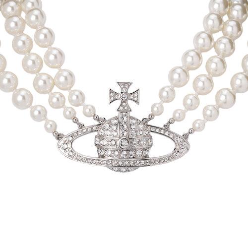 THREE ROW PEARL BAS RELIEF CHOKER