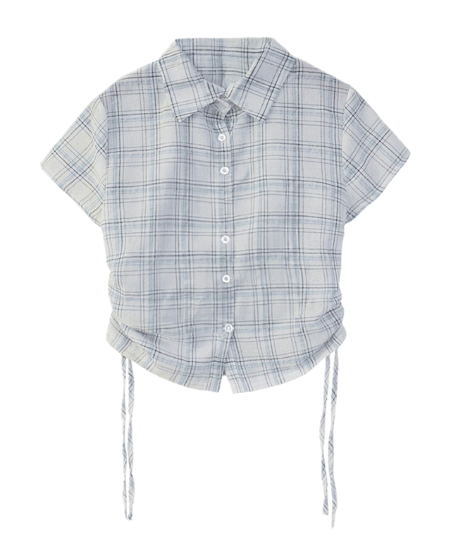 청크쉐이크 [당일출고] 체크 사이드 셔링 셔츠 반팔티