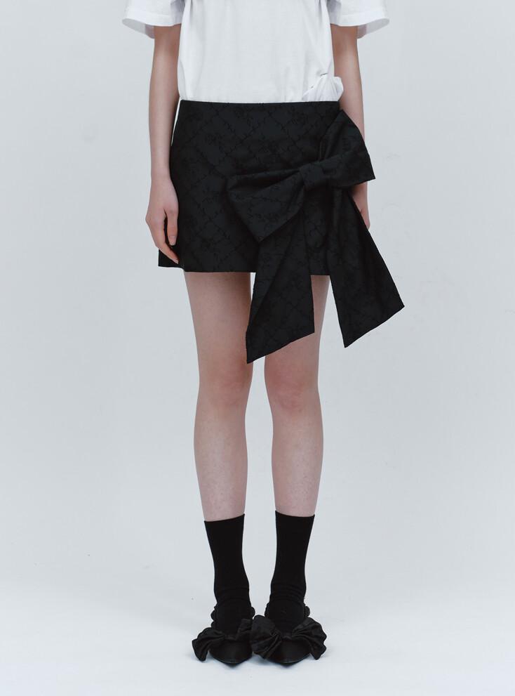 RIBBON JACQUARD SKIRT (BLACK)