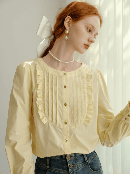DD_Round neck bubble sleeve blouse