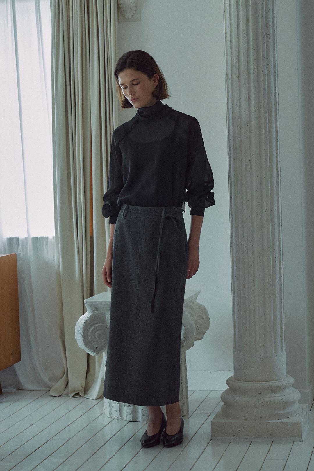 [6차 리오더]Double Stitch Skirt[LMBEAU24SK402]-Charcoal