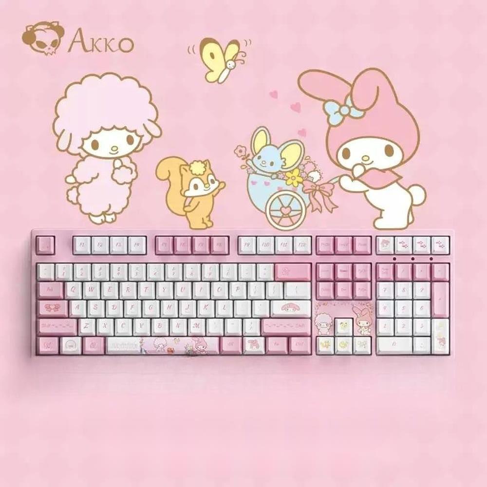 산리오 키보드 핑크색 유선키보드 사무실 기계식 저소음 적축 청축