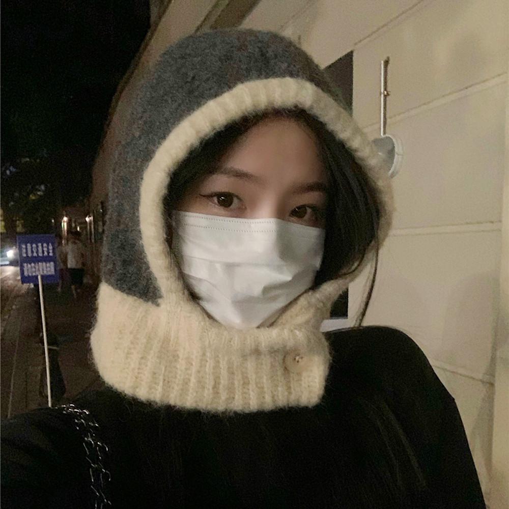 울 니트 배색 바라클라바 넥워머 방한 발라클라바 겨울 후드 모자 목토시