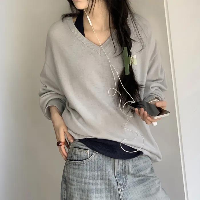 [2차] Seam Loose Fit V-Neck Wool Knit (Soft mint)