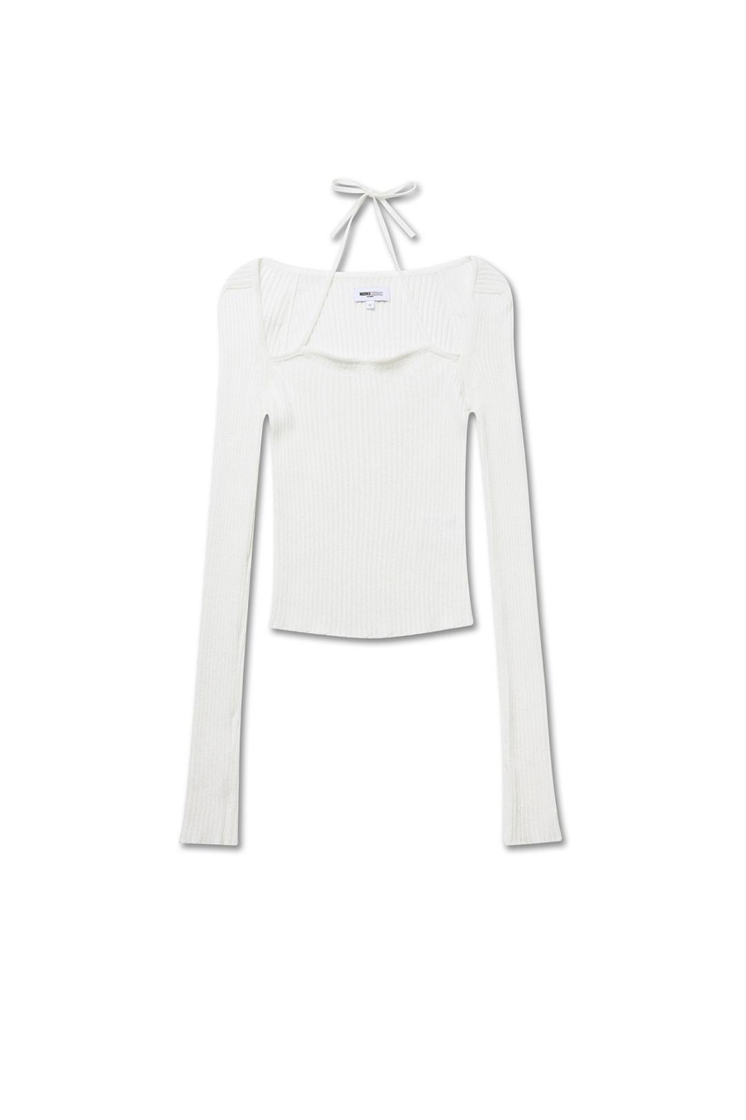 CUT-OUT HALTER NECK KNIT TOP IVORY