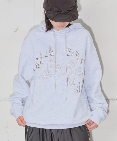 Catch Embroidery Hoodie [Melange Gray]
