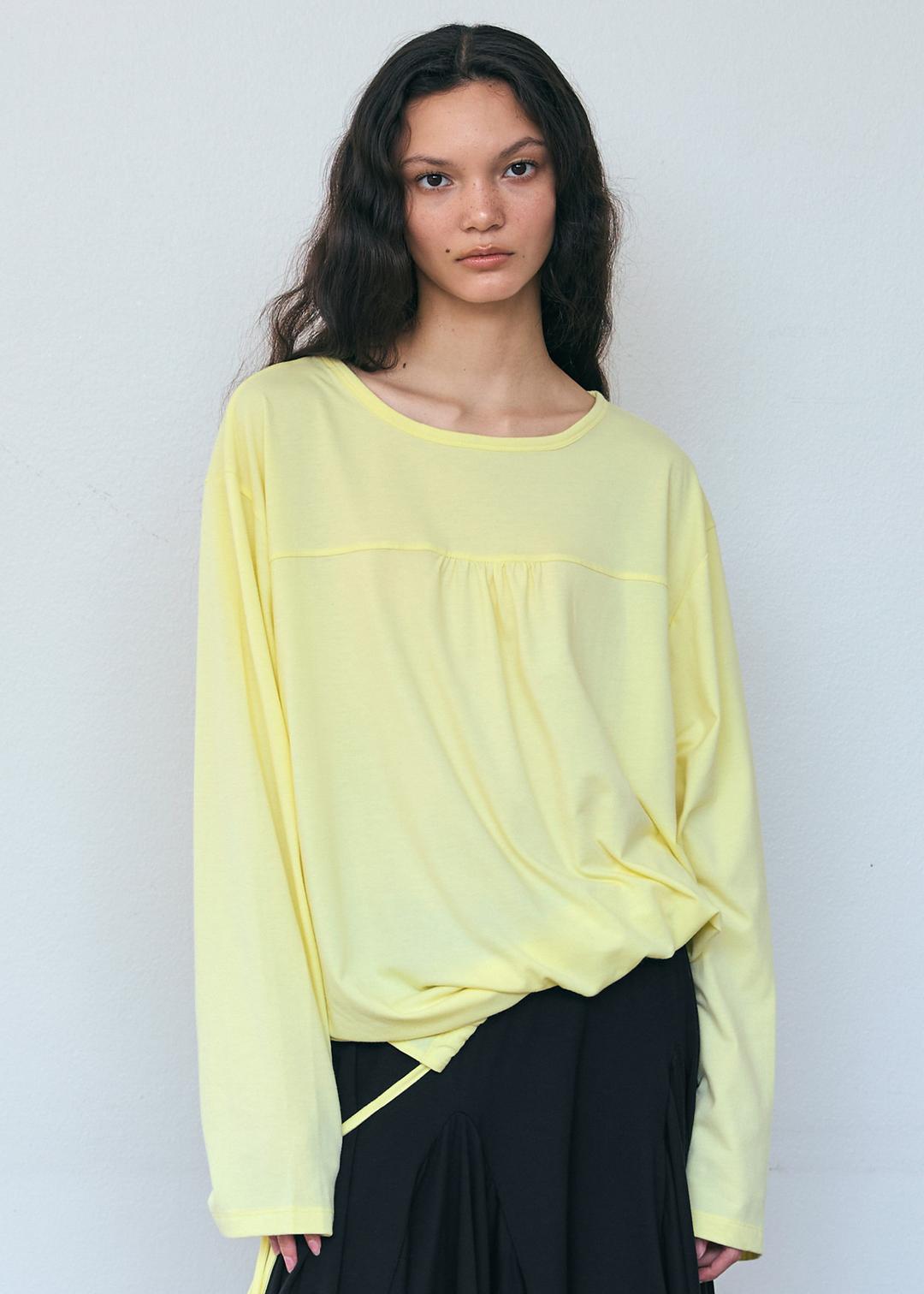 Front Shirring Long Sleeve Top_Lemon