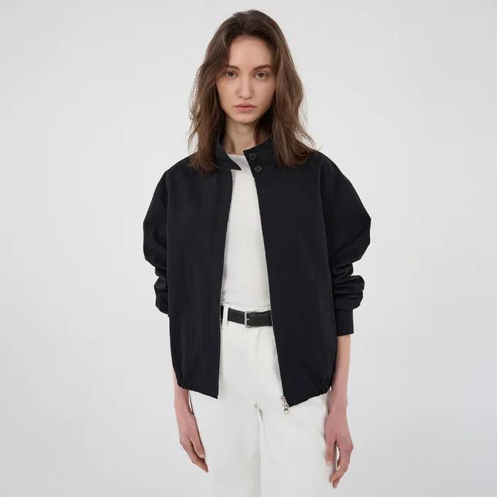 High Neck Cotton Blouson - Black