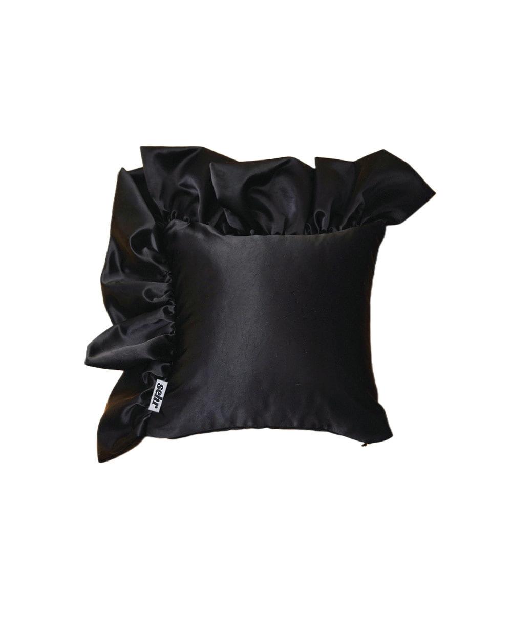 Half Frill Satin Cushion (Black)