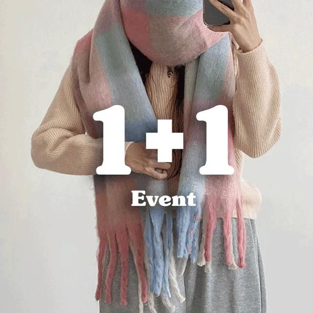 ✨1+1할인/9color/겨울준비/폭닥도톰✨ 빅사이즈 솜사탕 목도리 폭닥 겨울 코튼캔디 무지 체크 체크 무지 머플러