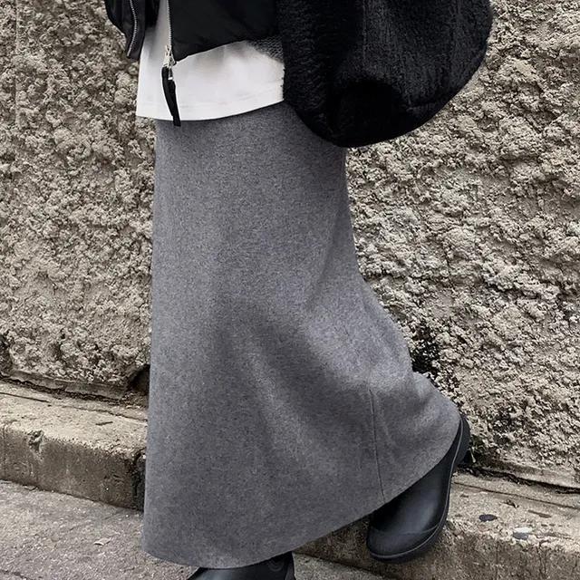 loose wool knit skirt (gray) 울30
