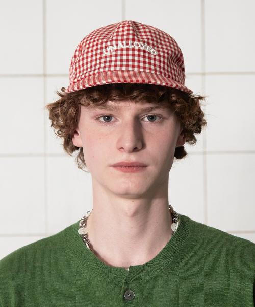 로고 깅엄 체크 캡 / 레드