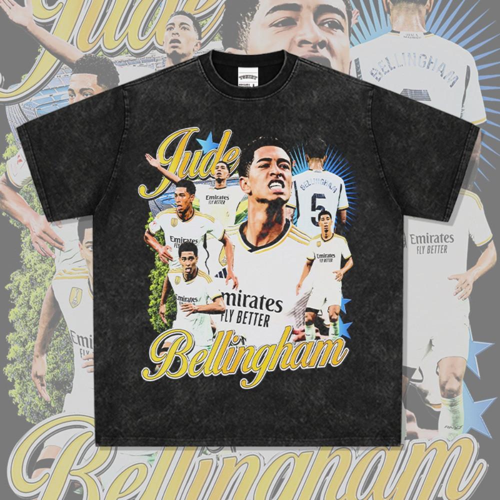 주드 벨링엄 레알 마드리드 EPL 프린트 티셔츠 빈티지 긴팔 쭉티 레트로 래퍼 축구