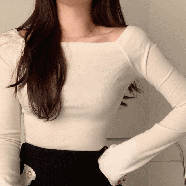 *당일출고*[딱예쁜파임!/속기모] 봄가을 추천 스퀘어넥 오프숄더 쫀쫀 슬림 몸매보정 화이트 블랙 베이지 기모 긴팔티셔츠
