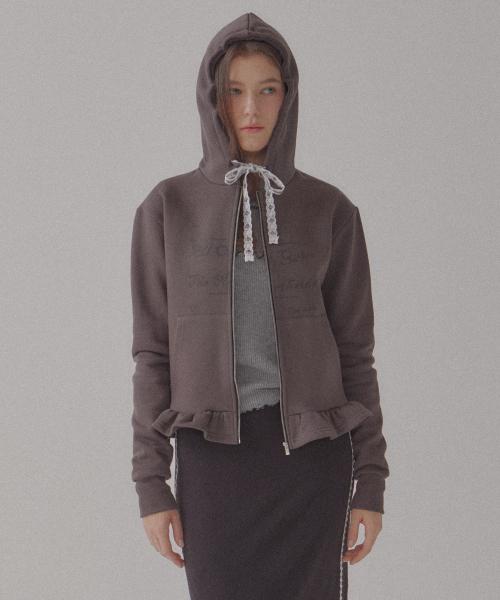POPPY RUFFLE HOODIE ZIP-UP - CHARCOAL