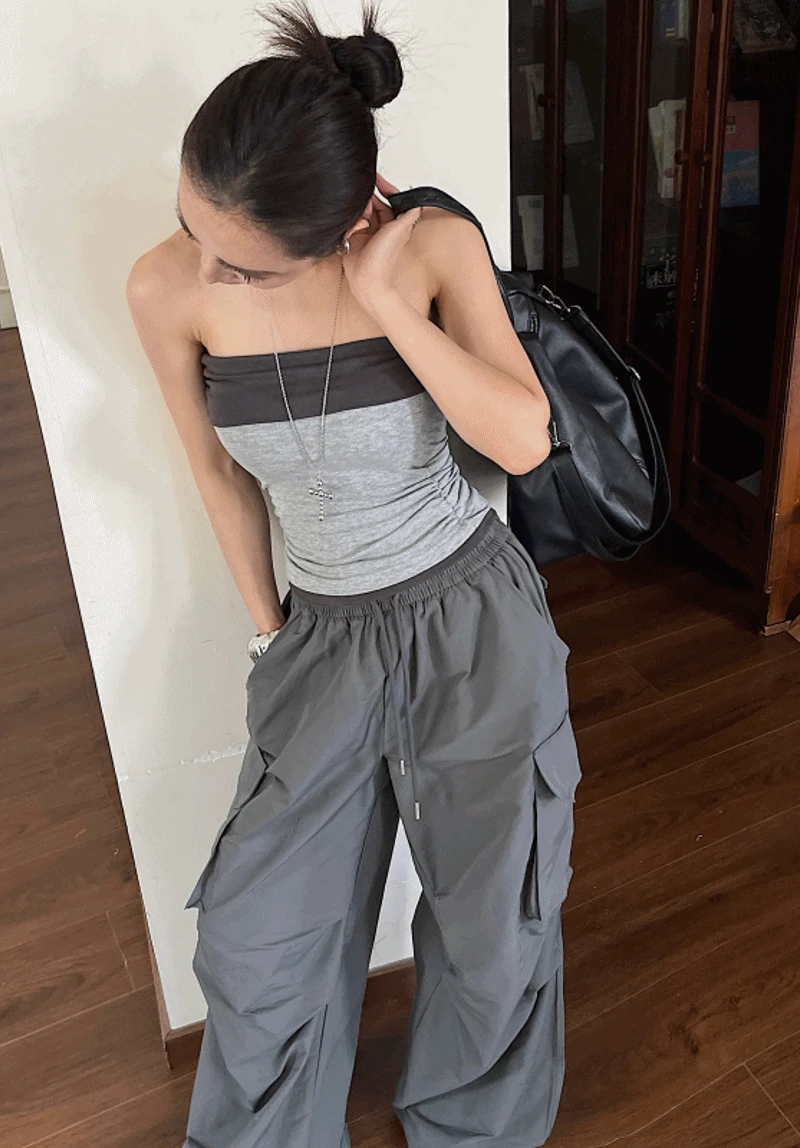 배색 튜브탑 와이드팬츠 세트(9139)