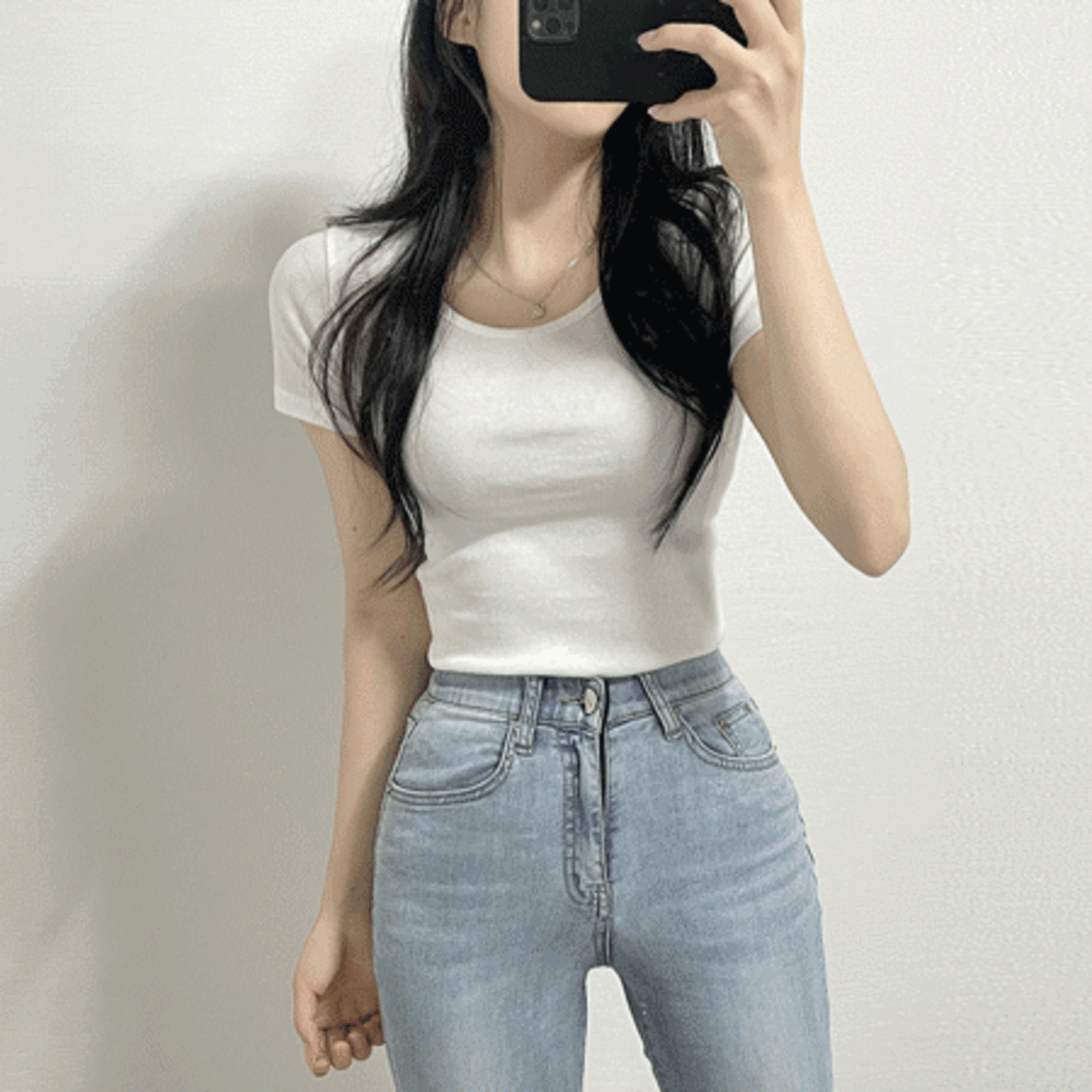 더멋 유넥 팔라인 이뻐보이는 VER2. 쫀쫀 면 반팔티셔츠