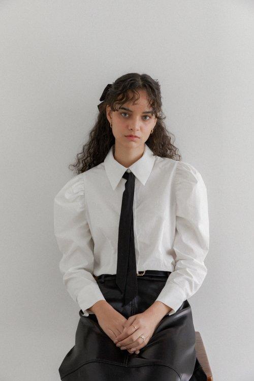 Mutton sleeve Black tie blouse