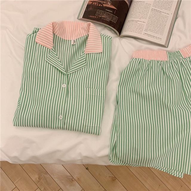 스트라이프 반바지 잠옷 단가라 귀여운 파자마세트 파티 홈웨어 4color