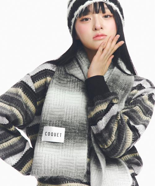GRADATION KNIT LONG MUFFLER BLACK