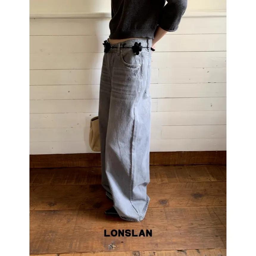 LONSLAN 팬츠 청바지 베이직 워시드 와이드 레그진 2COLOR