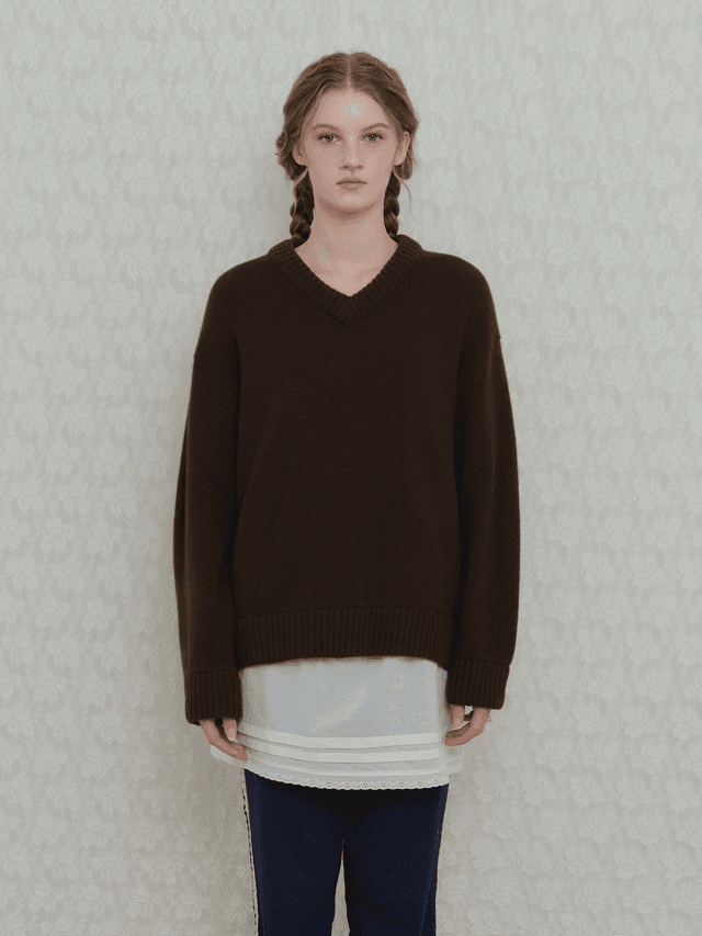90’s V-neck Cashmere Knit - Brown