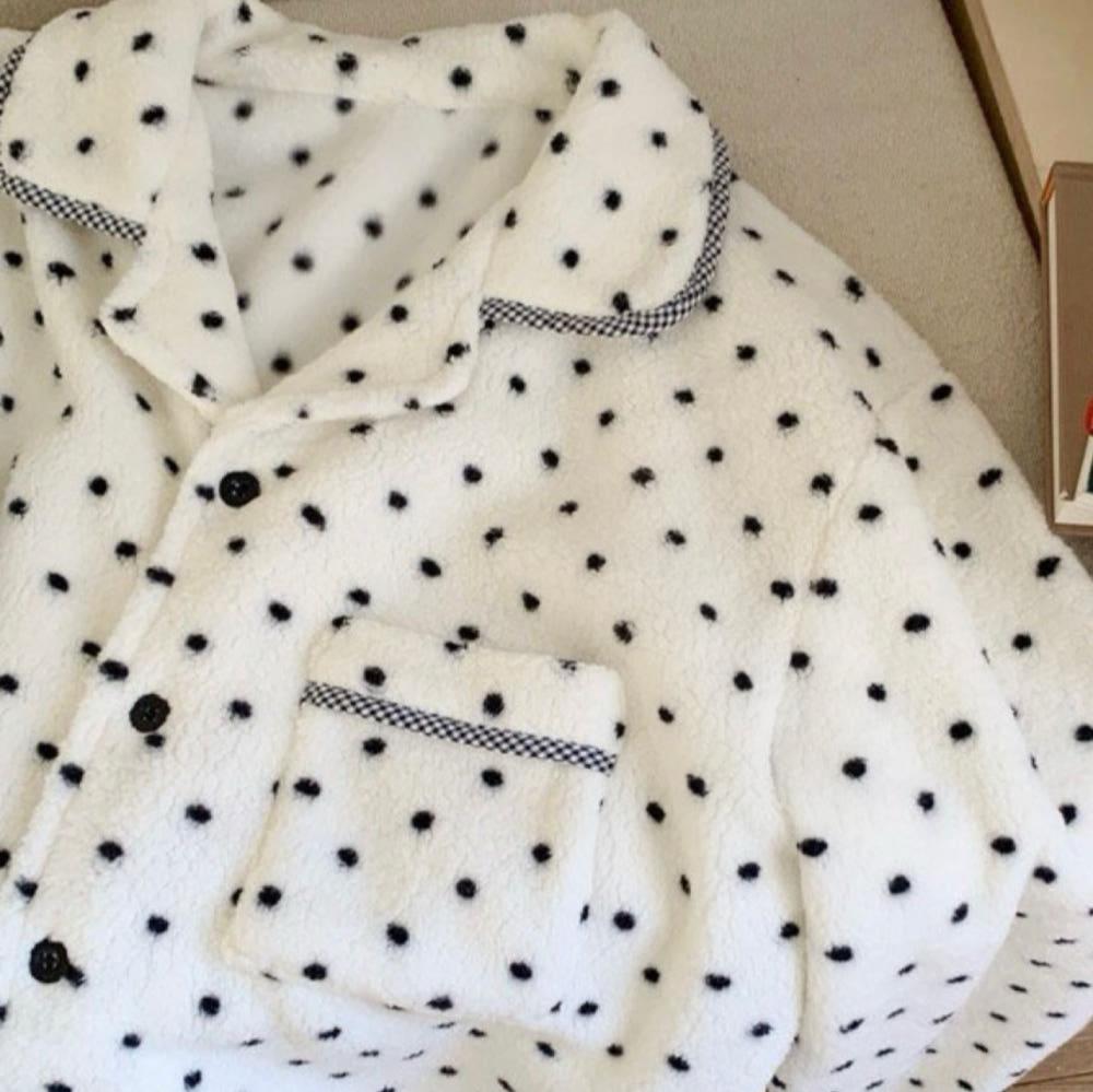 [수면잠옷] 커플 파자마 여성 빅사이즈 수면잠옷 세트 남성 홈웨어 도트 (2size)