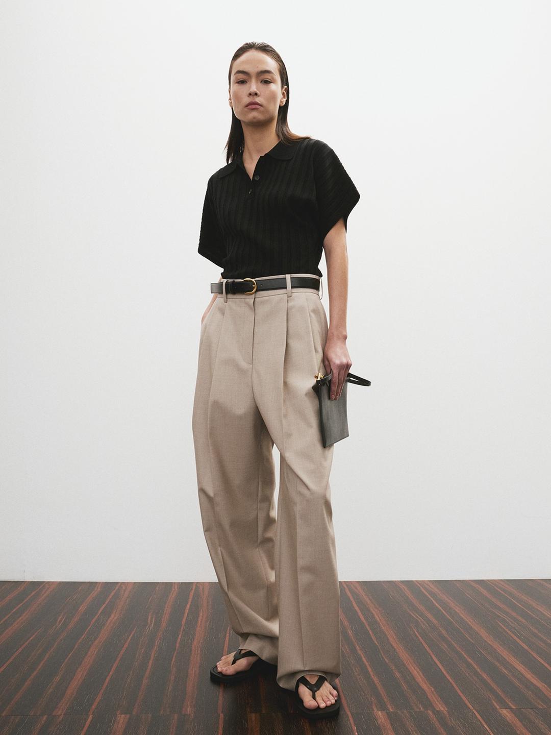 DOUBLE PLEATED WIDE PANTS (SEPIA BEIGE)
