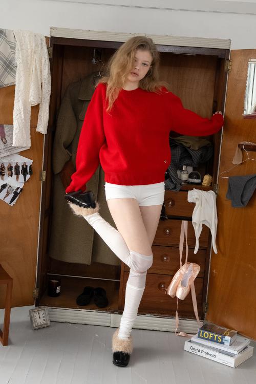 베이직 크루 니트_레드