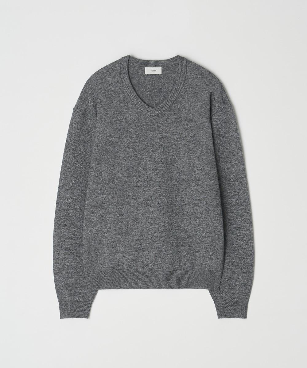 Relaxed Crop V-Neck Knit MELANGE GREY