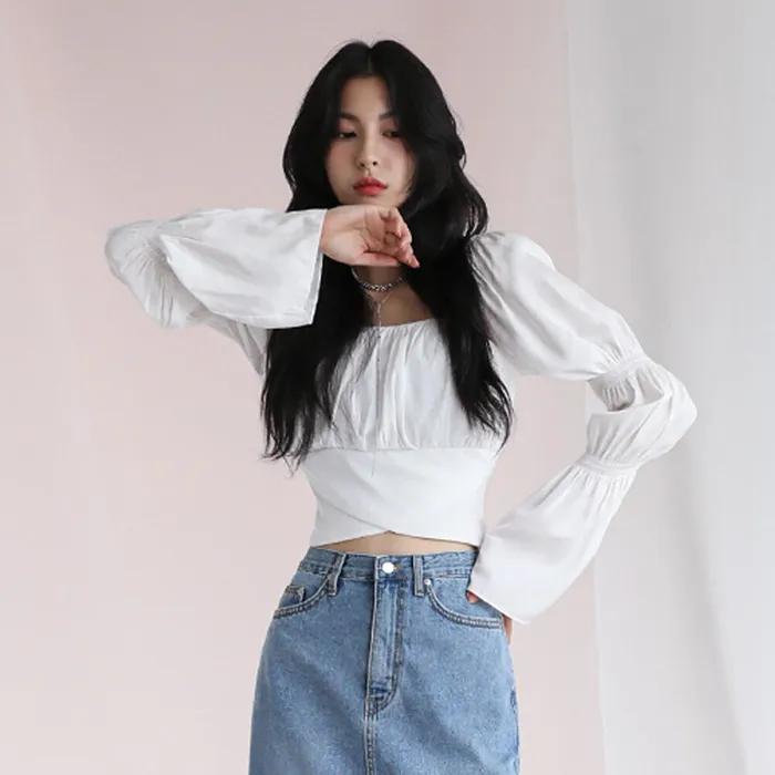 BACK RIBBON SQUARE NECK BLOUSE - 2COL