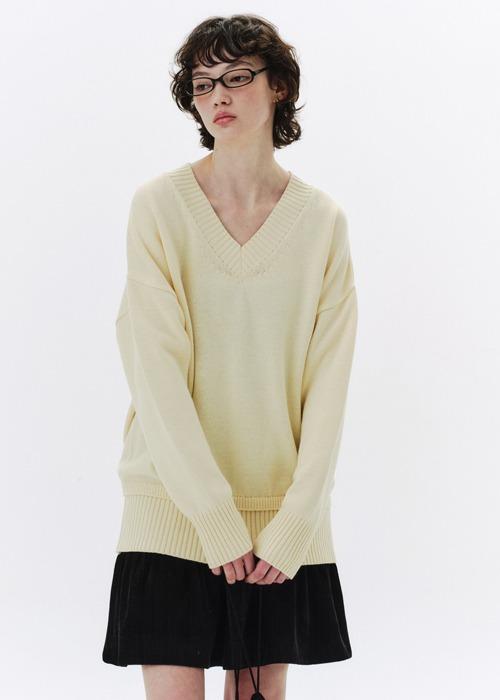 Qduroy Vneck Cotton Knit - Vanilla