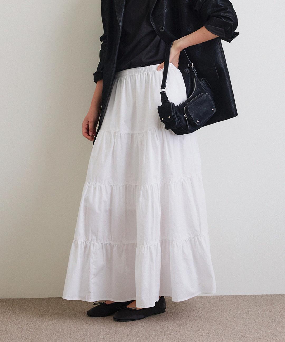 하네 [지그재그 단독][기장선택] 맥시 티어드 스커트_Milk